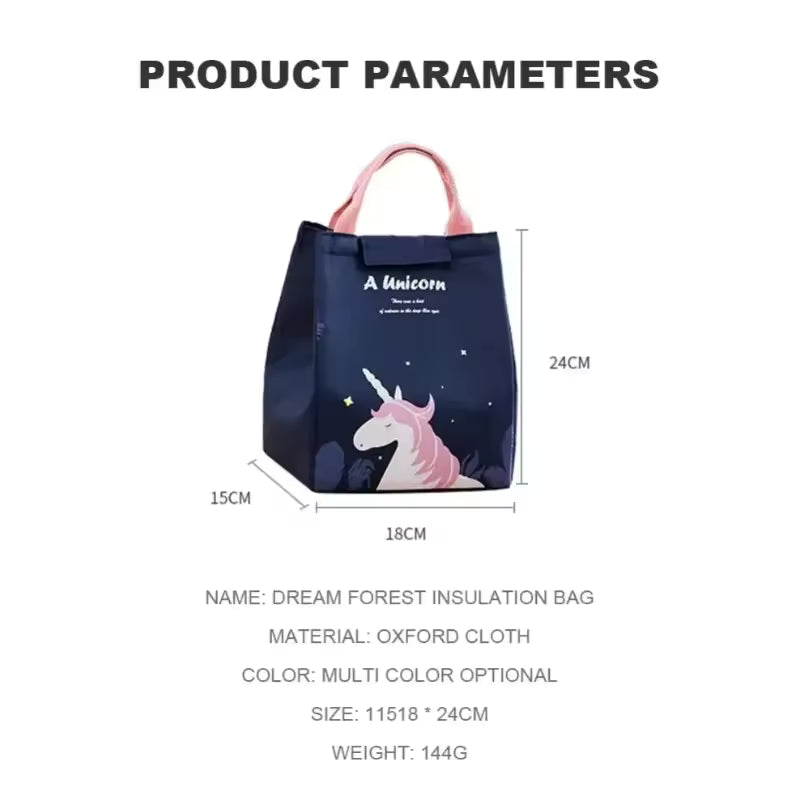 Clarify.pk insulated lunch bag seat back bag in navy with unicorn design and pink handle