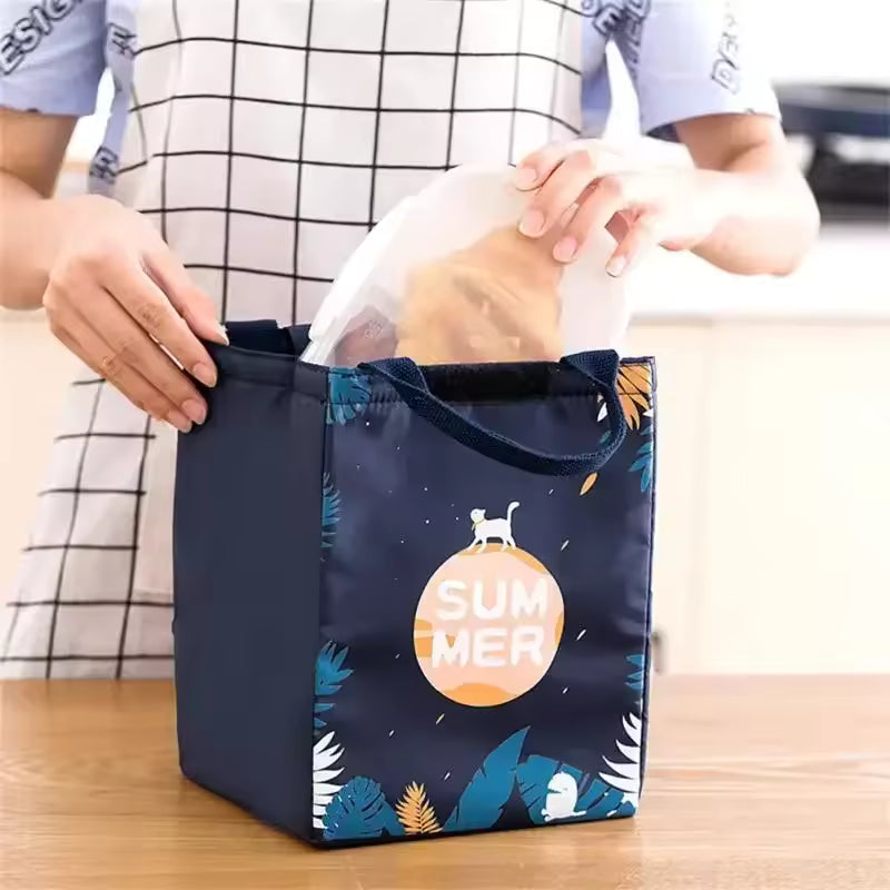 Clarify.pk insulated lunch bag seat back bag with summer design and blue tropical leaves