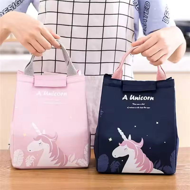 Clarify.pk insulated lunch bag seat back bag with unicorn design in pink and navy blue colors