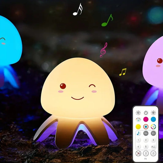 Clarify.pk jellyfish night light with cute face and remote control showing colorful lighting options
