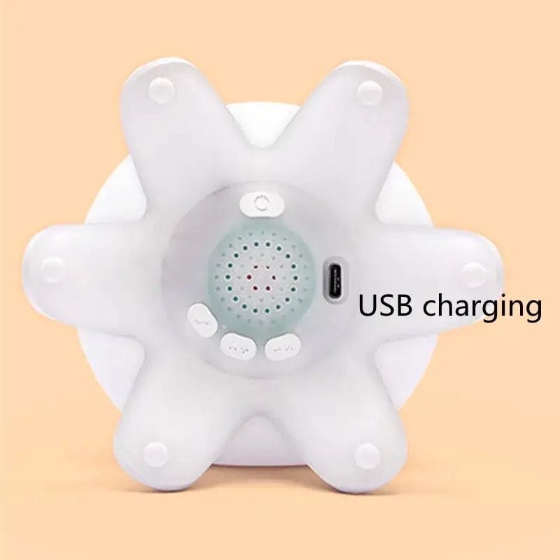 Back view of jellyfish night light showing USB charging port and control buttons