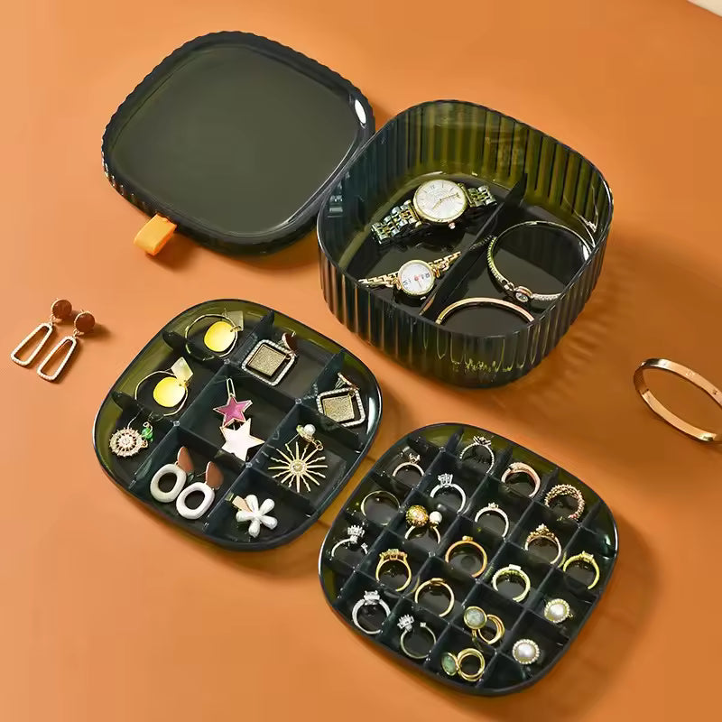 Clarify.pk 3 layer jewelry storage case with compartments for rings, earrings, watches, and bracelets