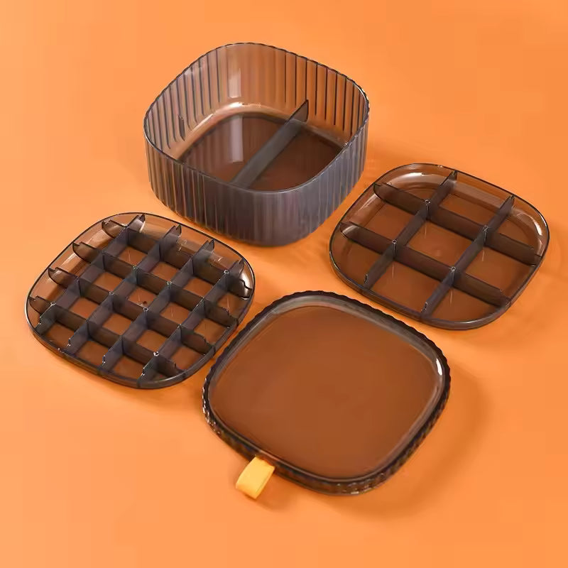 Clarify.pk 3 layer jewelry storage case with multiple compartments in brown for organized accessory storage