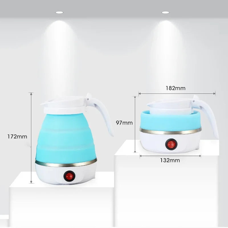 Clarify.pk 600ml foldable electric kettle in blue and white with compact collapsible design and power switch