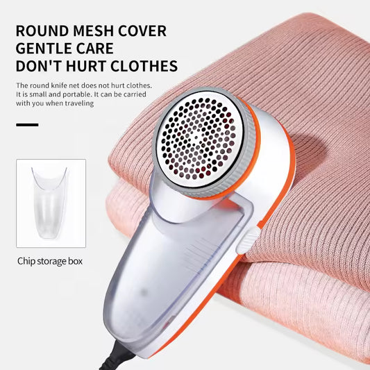 Corded lint remover for clothes by Clarify.pk with round mesh cover on pink knitted sweater