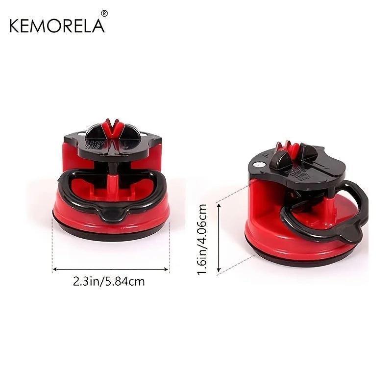 Kemorela fine iron knife sharpener compact red and black with suction base for easy grip