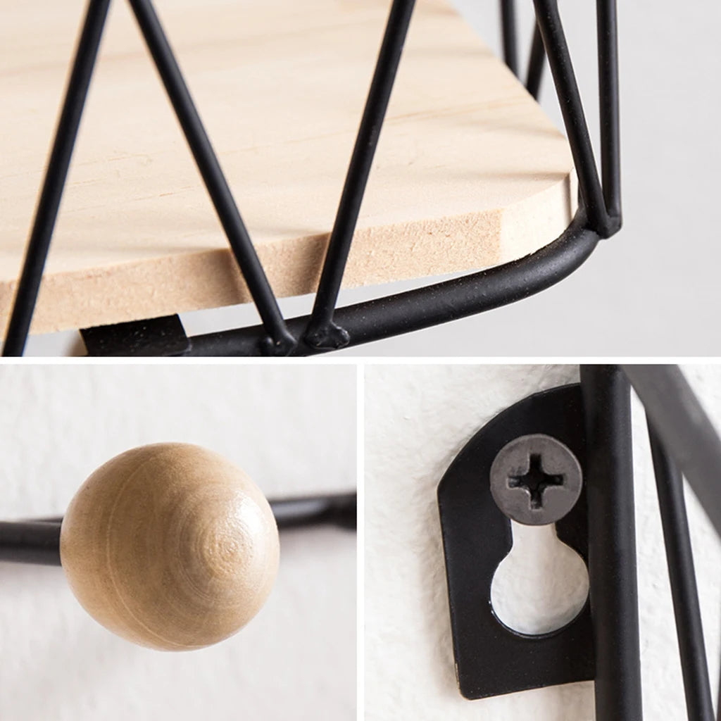 Close-up of key holder wall rack with hooks showing wooden knob, metal frame, and wall mount details