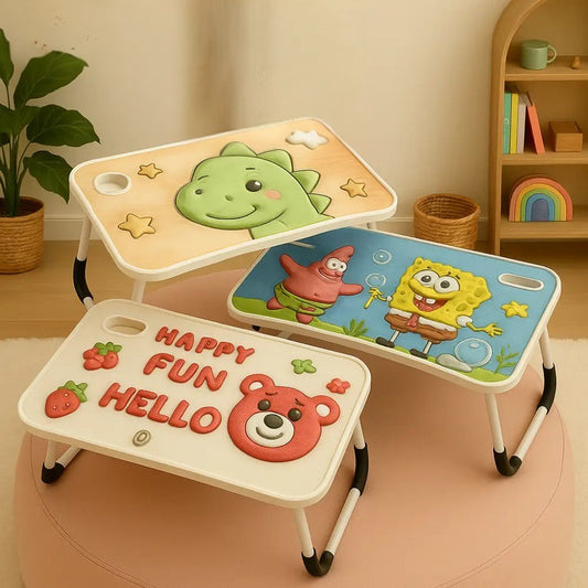 Kids cartoon study table set with dinosaur, sponge bob, and bear designs for children
