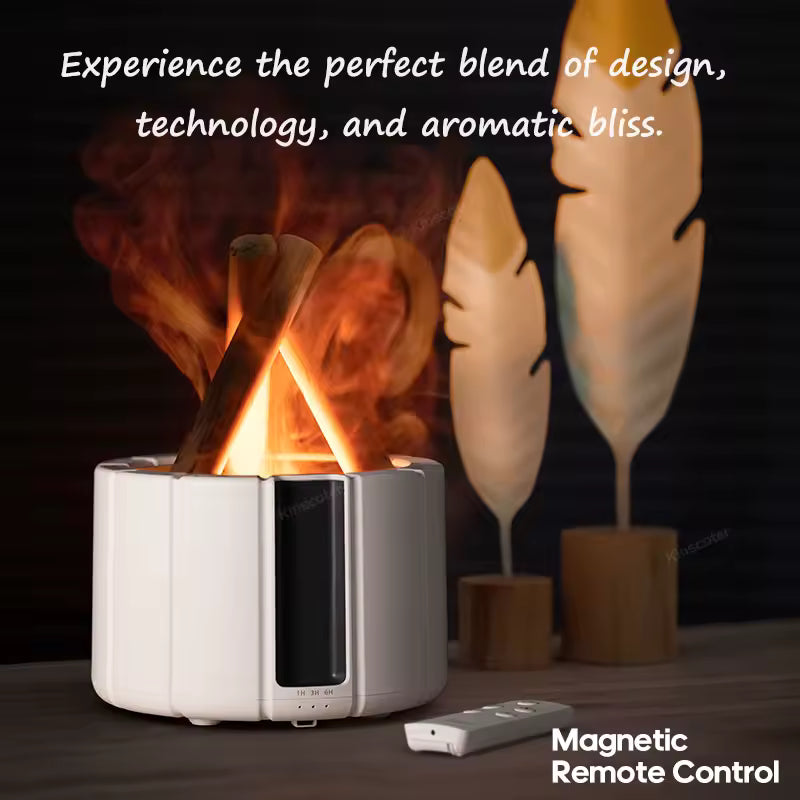 Clarify.pk simulated flame aroma diffuser with remote control creating warm ambiance and aromatic mist