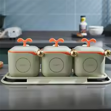 Clarify.pk 3 piece spice container set for kitchen with lids and tray in modern design