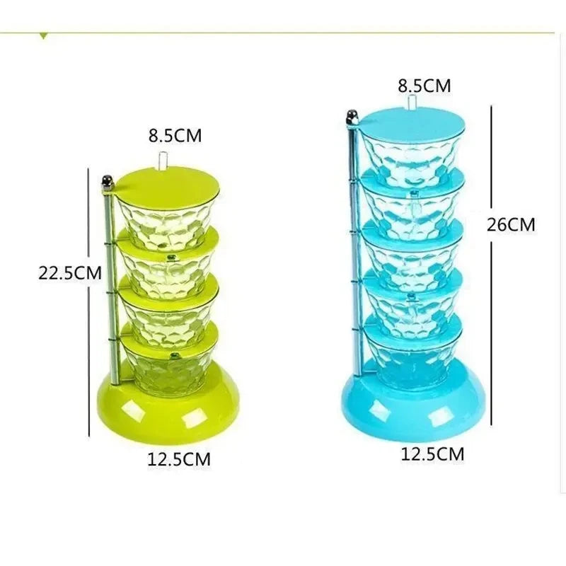 Clarify.pk 5 layer spice organizer in green and blue with 5 stackable containers for spice and pepper storage