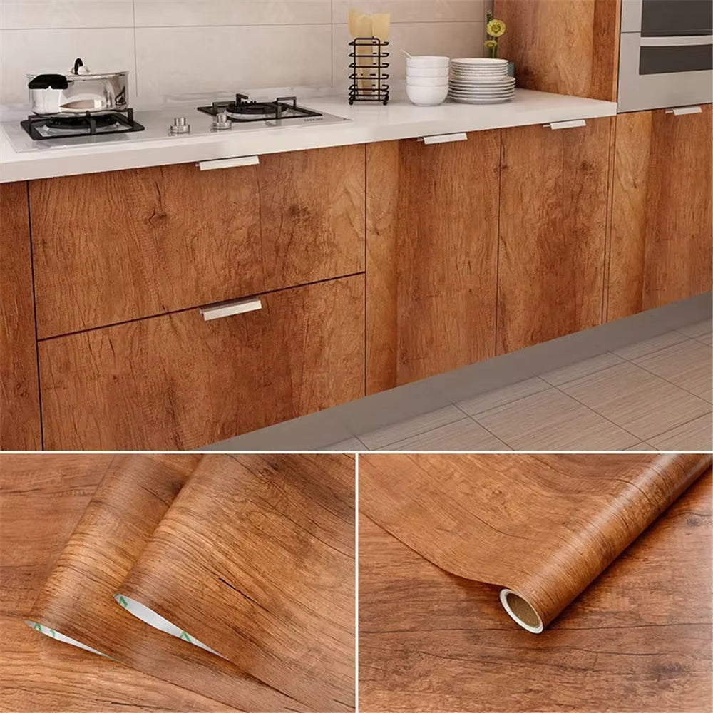 Clarify.pk brown wood grain self adhesive furniture stickers wallpaper for kitchen cabinets