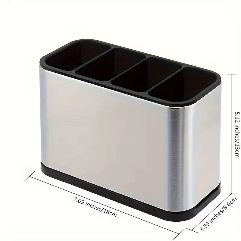 Clarify.pk stainless steel kitchen cutlery organizer with four compartments and compact design