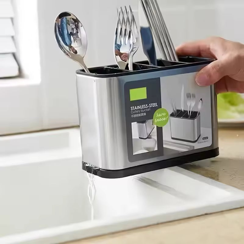 Clarify.pk stainless steel kitchen cutlery organizer with drainage for spoons forks and knives