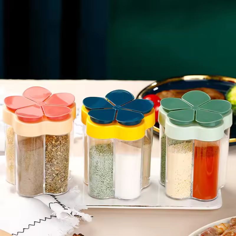Clarify.pk kitchen seasoning container with lids in flower shape with multiple compartments for spice storage