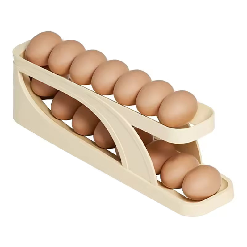 Beige plastic scrolling egg holder storage box Clarify pk two tier rolling design holds twelve eggs