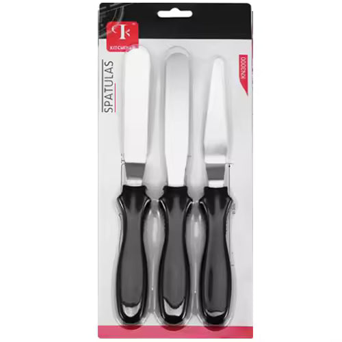 Clarify.pk cake spatula 3 piece set with black handles and stainless steel blades for baking
