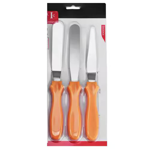 Clarify.pk cake spatula 3 piece set with orange handles and stainless steel blades for baking
