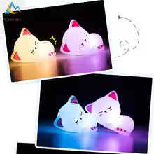 Soft silicone Cat LED lamp night light showing glowing cat-shaped lamps in pink and blue