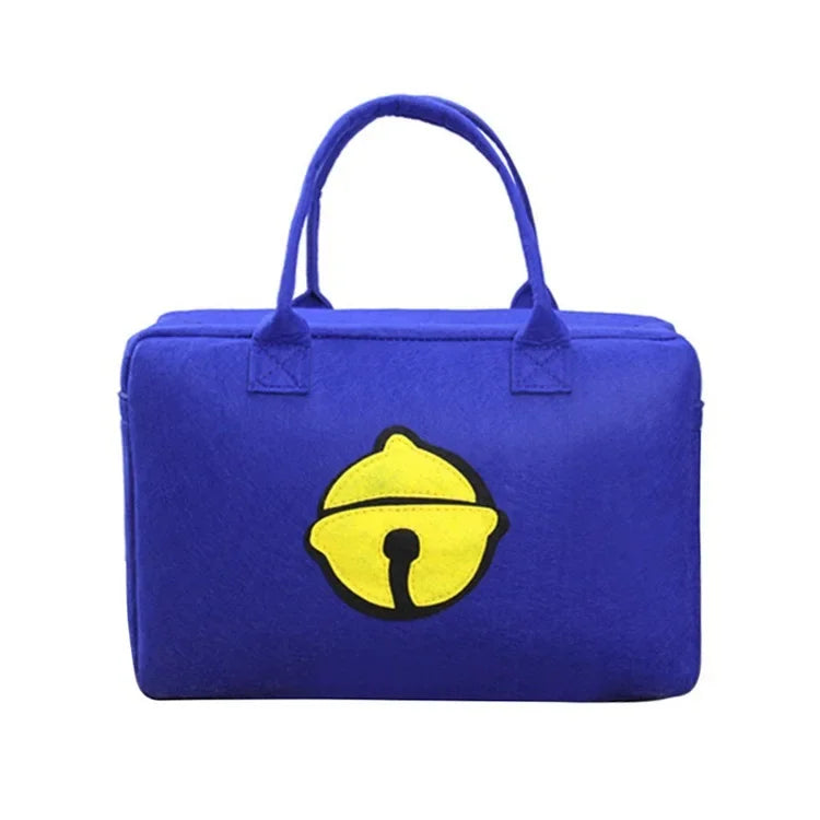 Large capacity cartoon travel bag in blue with yellow bell design and dual handles