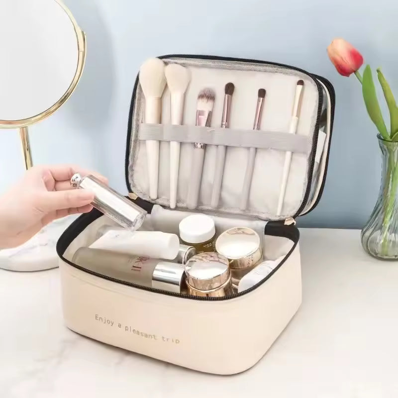 Large capacity makeup organizer by Clarify.pk holding brushes and skincare products in a compact case