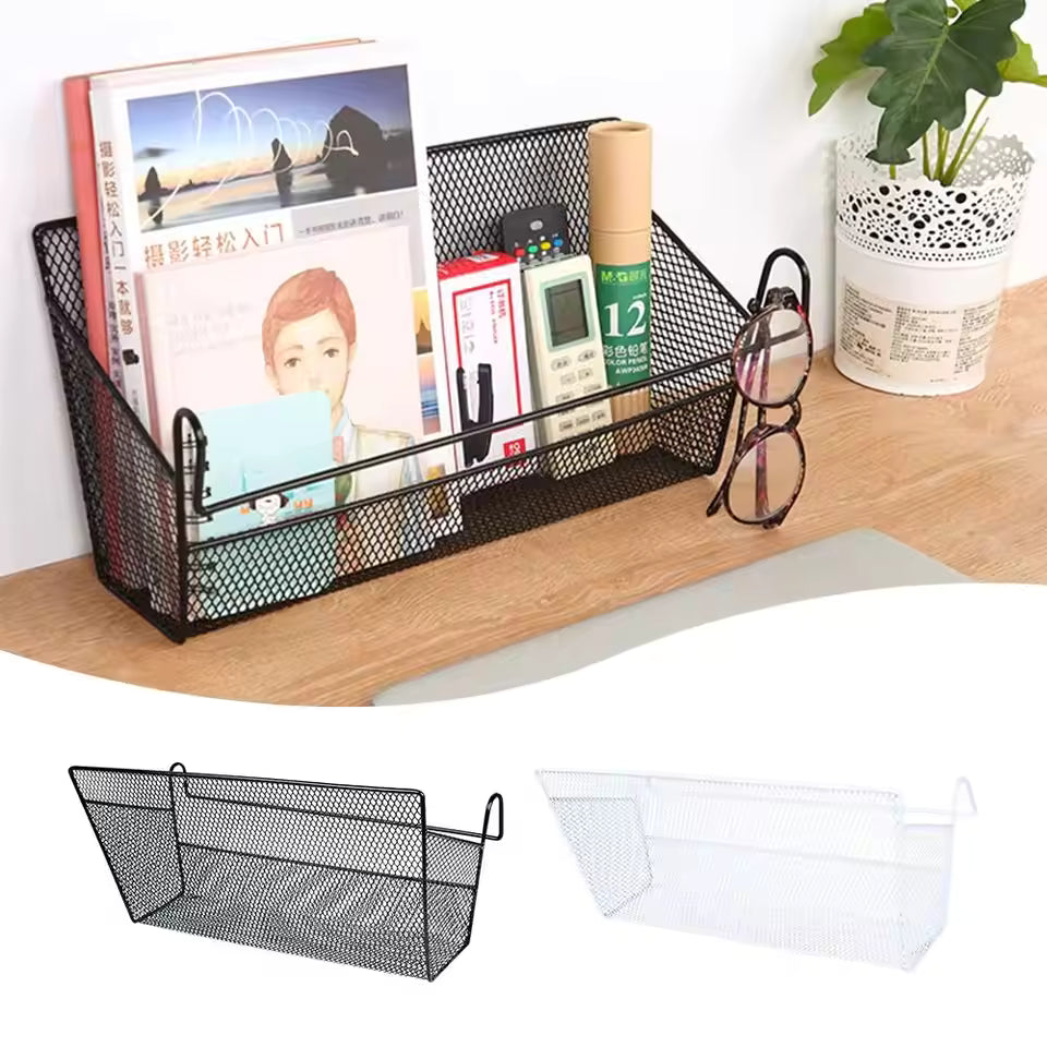 Large capacity metal basket for bed by Clarify.pk black mesh storage organizer with books and accessories