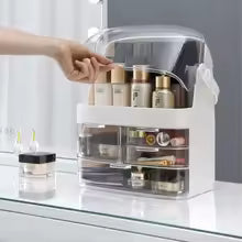 Clarify.pk large makeup organizer box with transparent cover and multiple compartments for desktop storage
