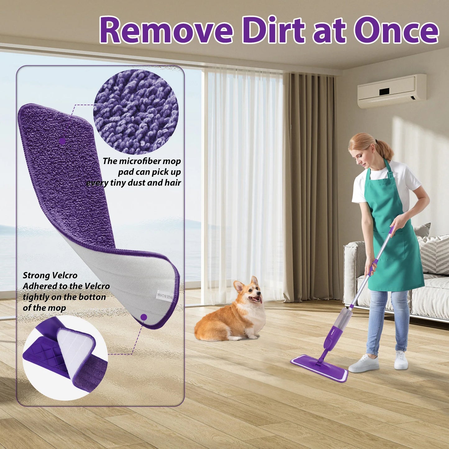 Clarify.pk spray mop for tiles and wood floors with microfiber pad cleaning hardwood floor in living room