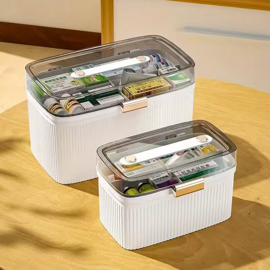 Clarify.pk leakproof first aid kit box set with transparent lids and white ribbed design for organized storage