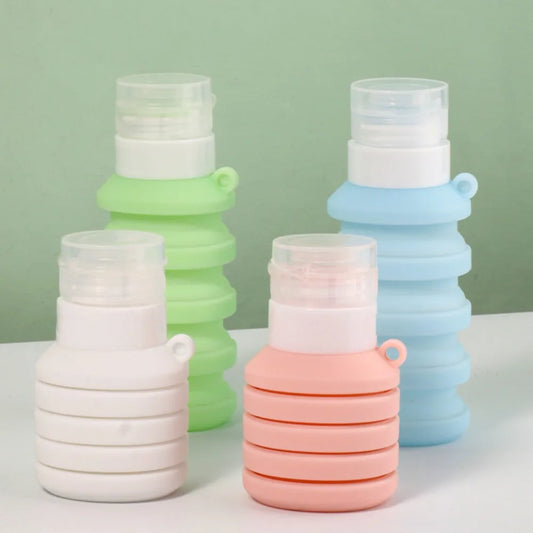 Clarify.pk leakproof refillable shampoo bottle set in green blue white and pink silicone designs