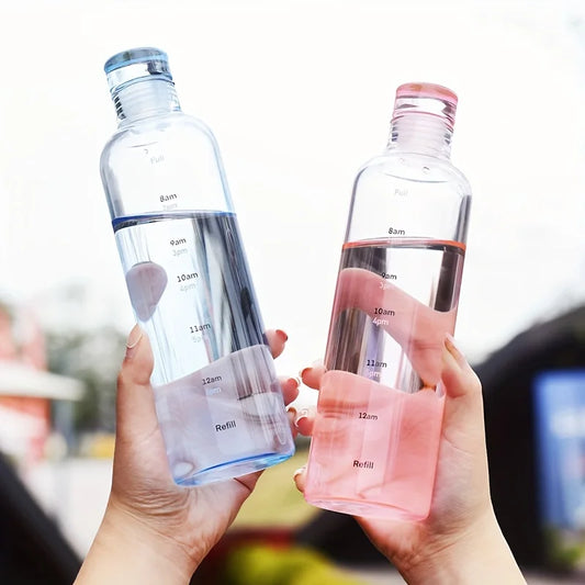 Clarify.pk leakproof sport water bottle in blue and pink with time marker for hydration tracking
