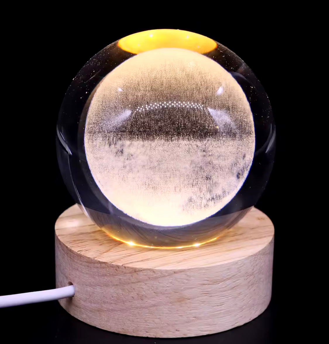 Clarify.pk LED astronomy night light with glowing moon design on wooden base for ambient lighting