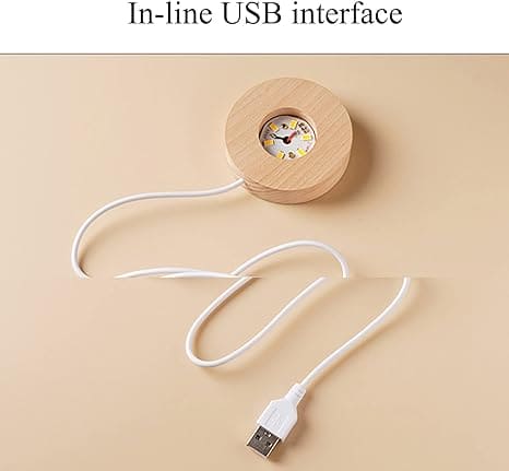 LED astronomy night light with wooden base and in-line USB interface for easy power connection