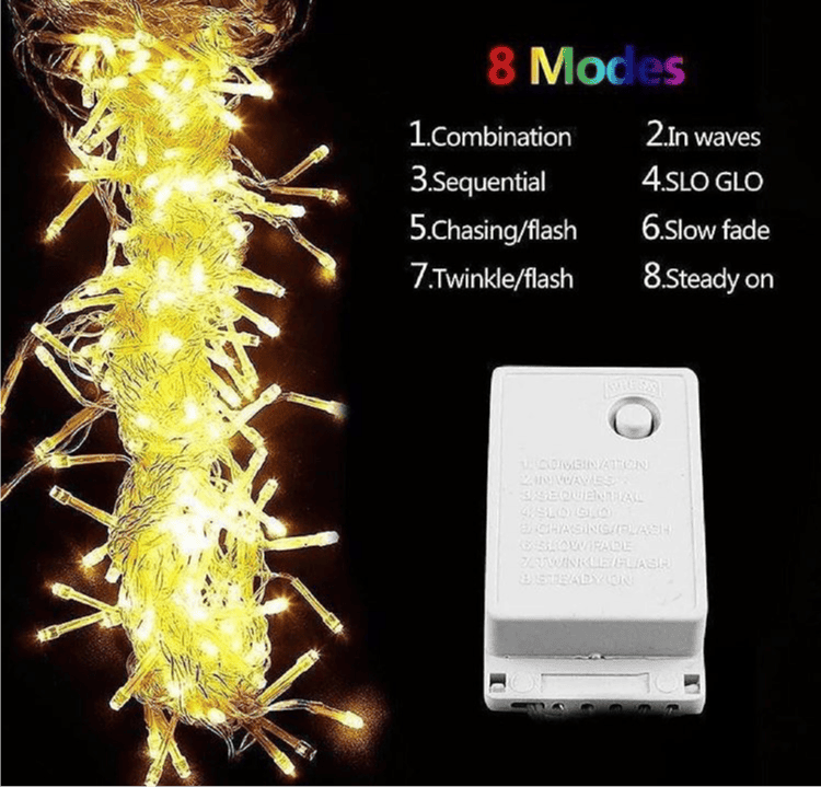 Warm white LED curtain lights for home decor with 8 lighting modes and control box