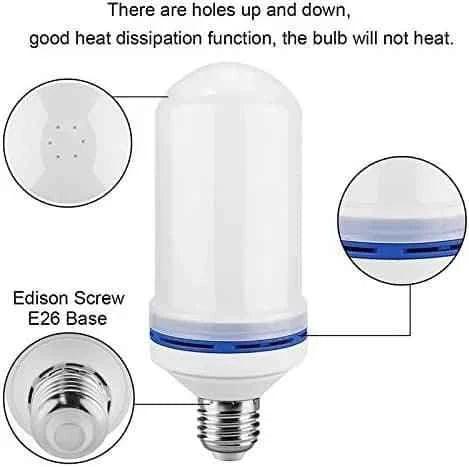 Clarify LED flame effect bulb with Edison Screw E26 base and heat dissipation holes for cool operation