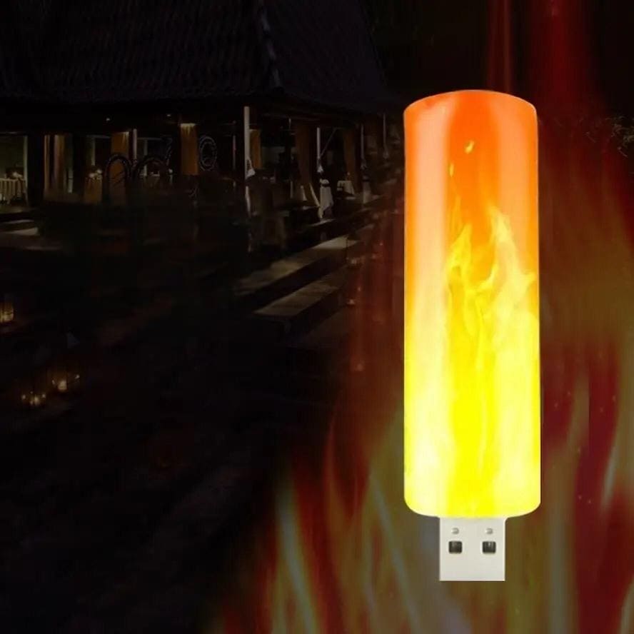 USB LED flame effect night light with realistic flickering flame design for cozy ambiance
