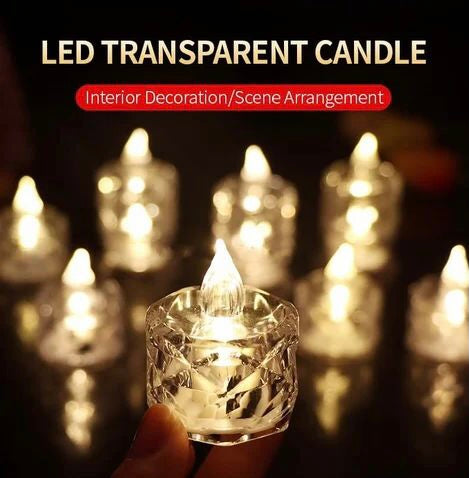 Clear LED flameless candle lights for interior decoration and scene arrangement by Clarify.pk