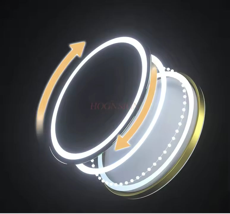 Rotatable LED makeup mirror with light showing luminous ring and adjustable angle features