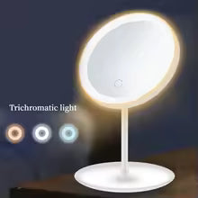 Clarify.pk LED makeup mirror with light and trichromatic adjustable brightness on white stand