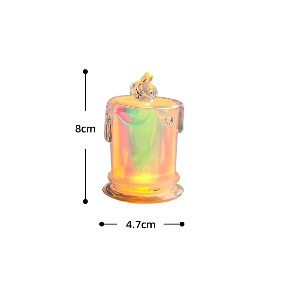 Small decorative LED pillar candle light with colorful glowing effect measuring 8cm by 4.7cm