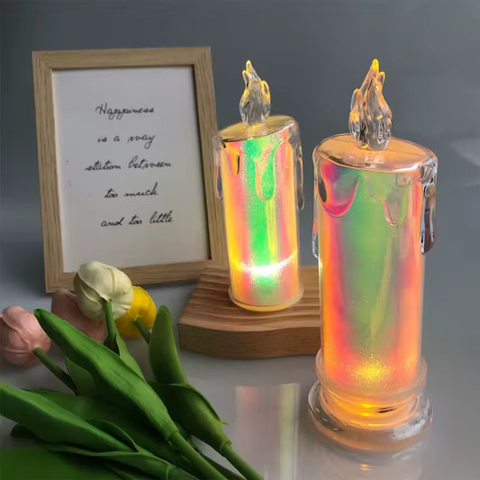 Clarify.pk LED pillar candle light with realistic flame effect glowing in a decorative setting