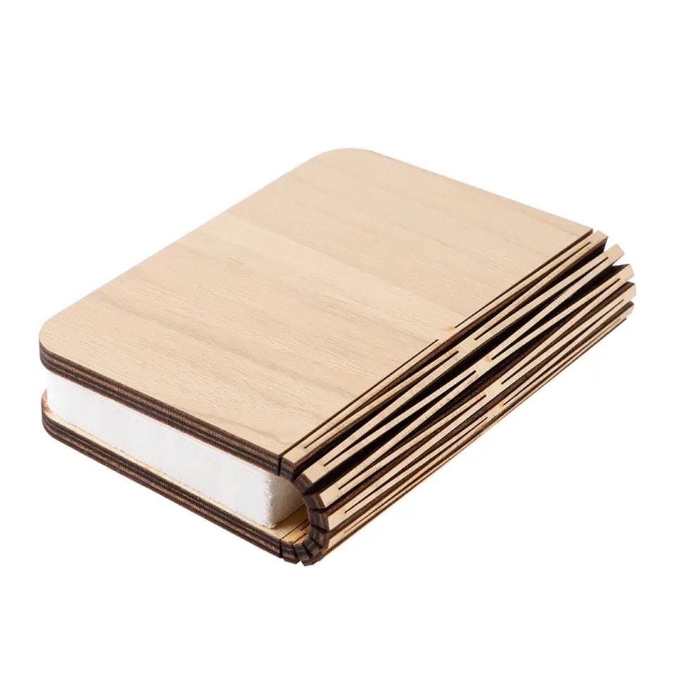 Folded LED wooden book lamp with smooth wooden cover and compact design