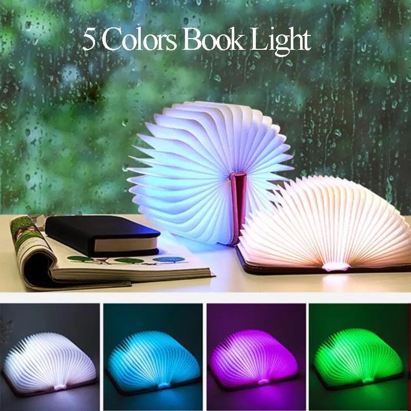 LED wooden book lamp in five colors shaped like an open book for ambient lighting