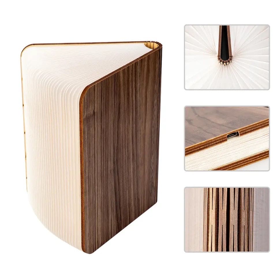 LED wooden book lamp with foldable design and smooth wooden finish by Clarify.pk