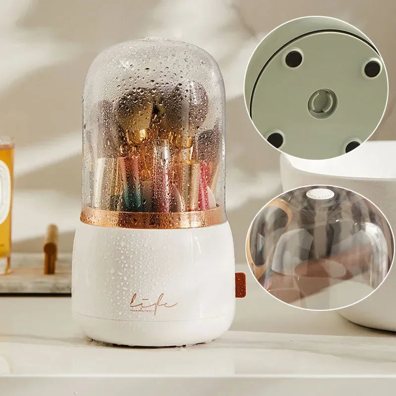 Clarify.pk 360 degree rotating makeup organizer with transparent cover and brush storage