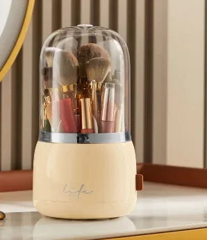 Clarify.pk 360 degree rotating makeup organizer with transparent cover holding brushes and cosmetics