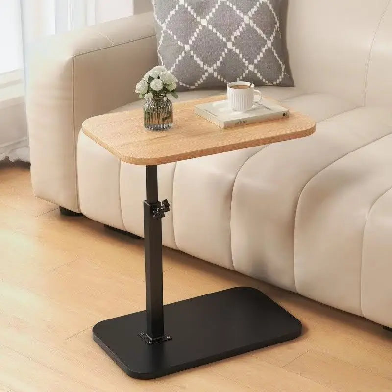Clarify.pk lifting side table for living room with adjustable height wooden top and black metal base