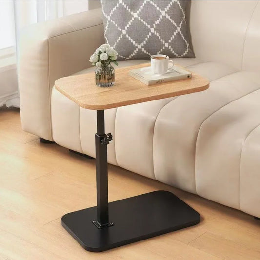 Clarify.pk lifting side table for living room with adjustable height and wooden top next to beige sofa