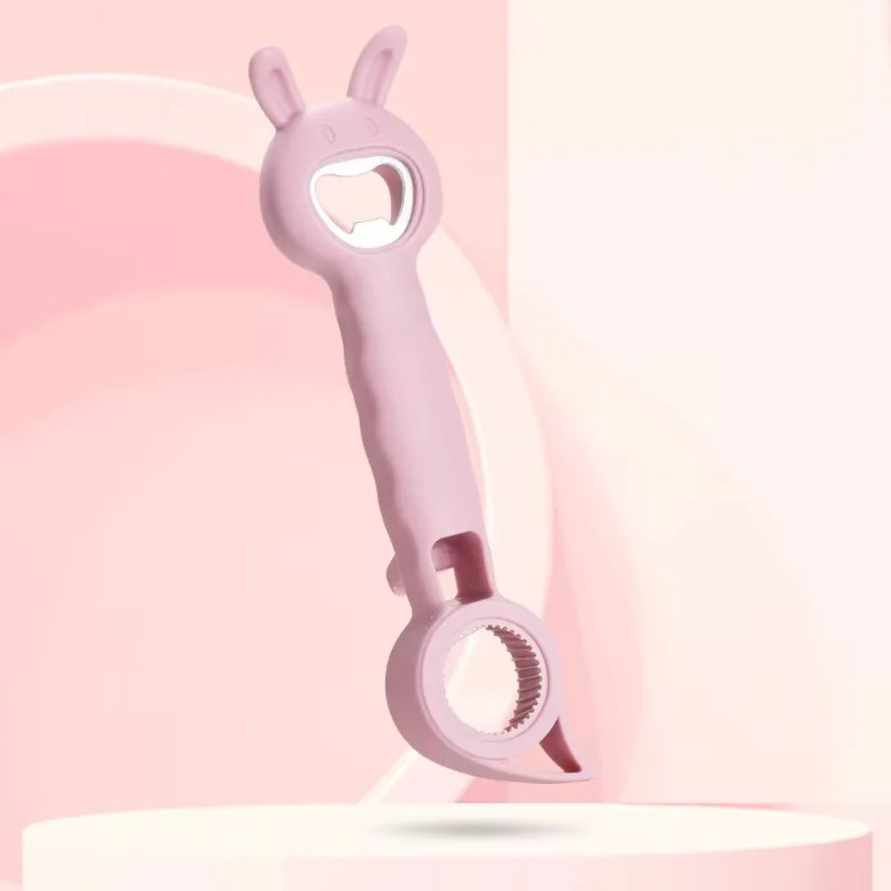 Pink 4 In 1 Beer Bottle Opener with rabbit ears handle and multifunctional design by Clarify.pk