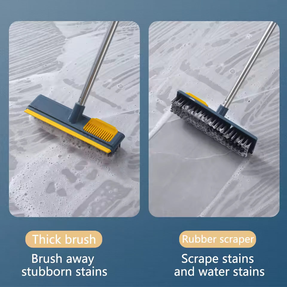 Clarify.pk long handle floor cleaning brush with thick bristles and rubber scraper for removing stubborn stains
